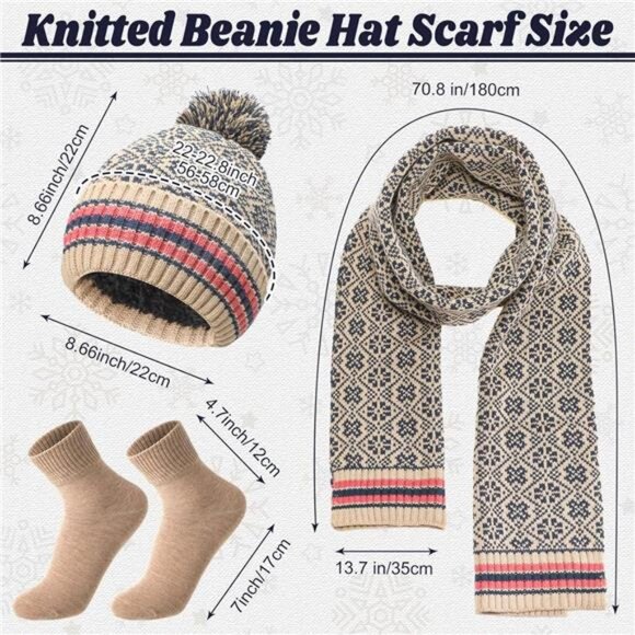 5 in 1 Women Winter Knitted Beanie Hat‎ Scarf Gloves Socks Earmuff Set Soft Warm - Picture 2 of 8